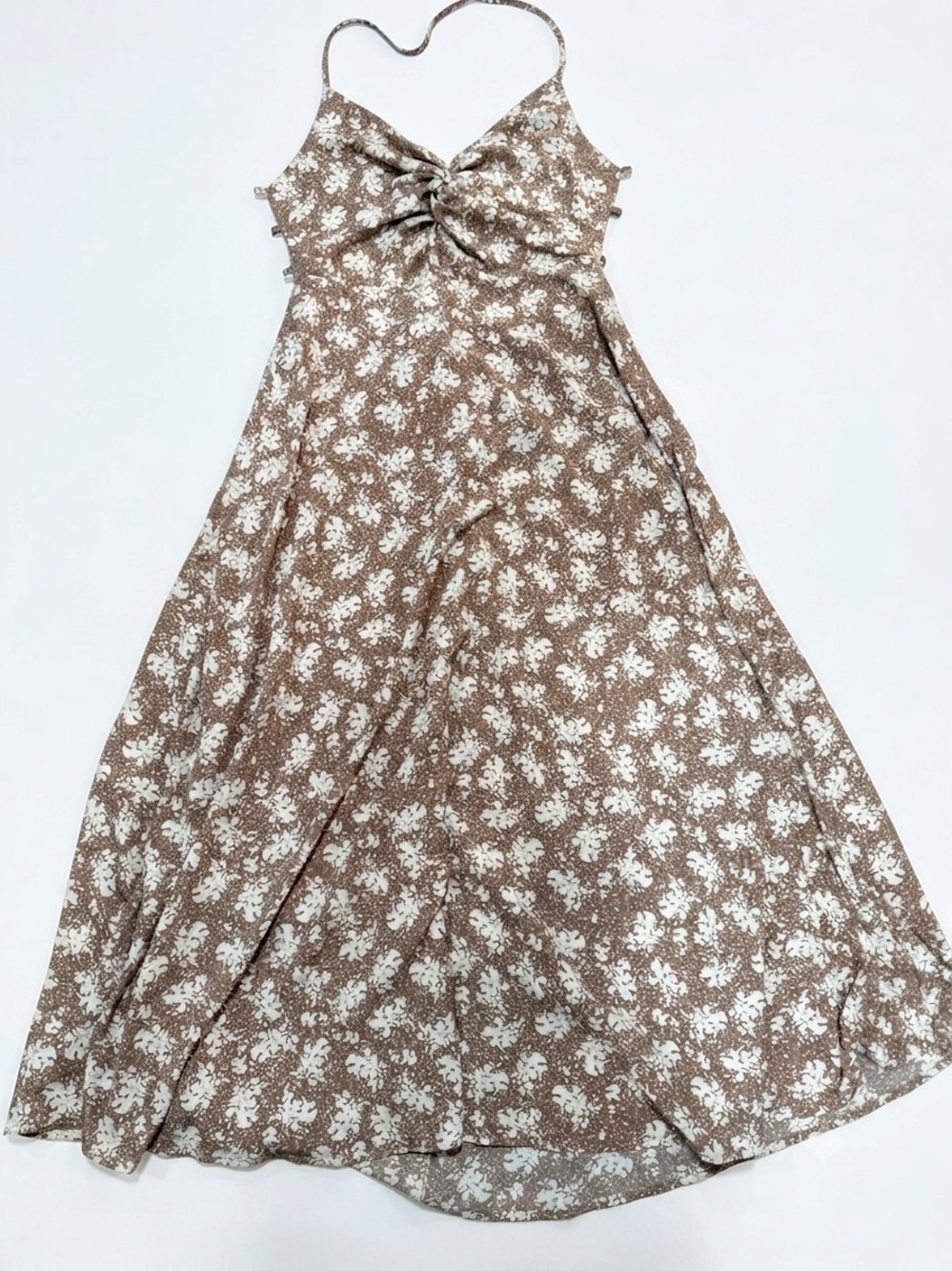 Lulus Alanna Ivory & Brown Floral Halter Backless Midi Dress Size M
